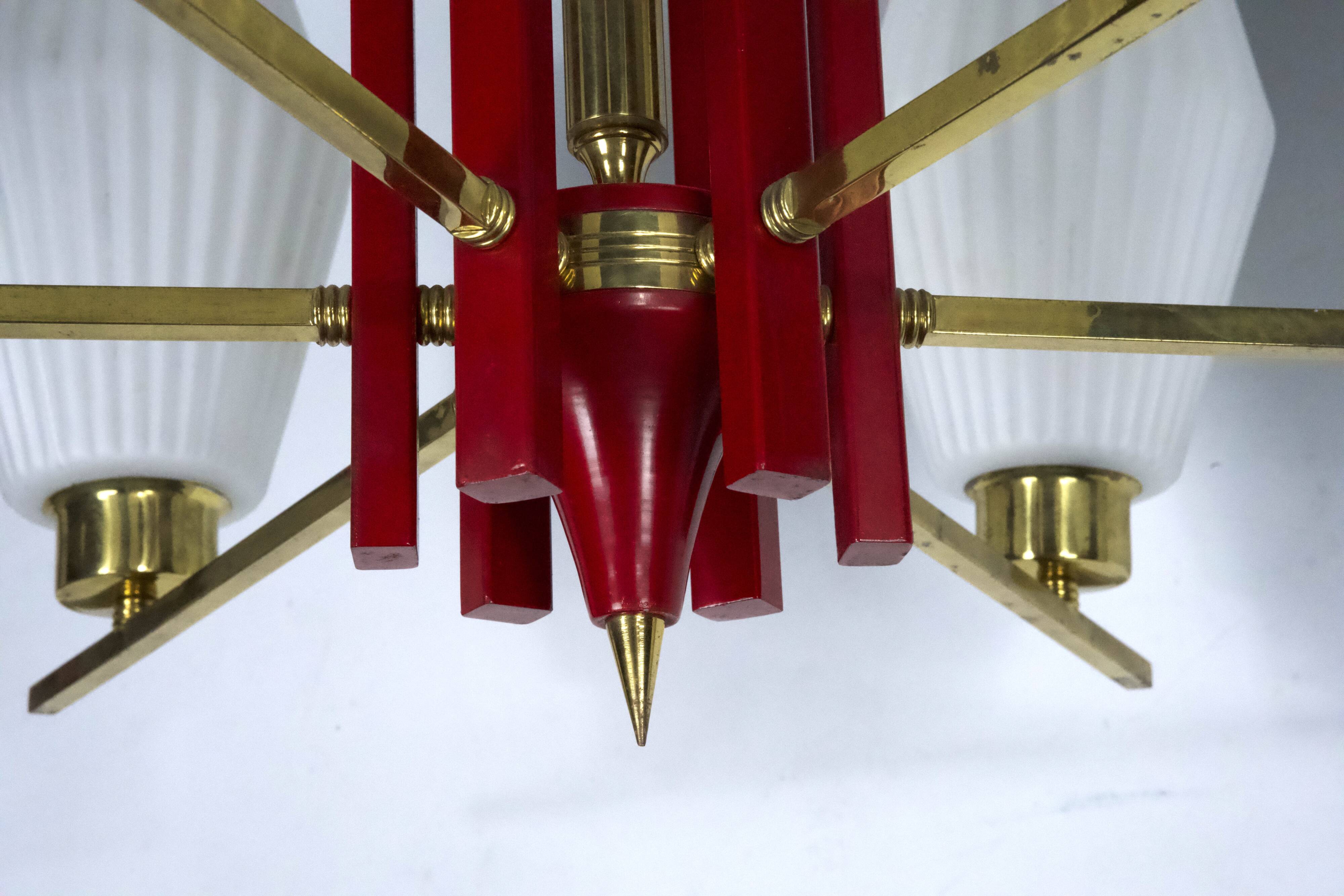 Large Mid-Century Arredoluce Monza manner chandelier. 1950s Italian design