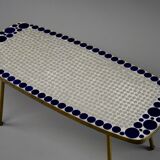 Grey and Blue Glass Mosaic Brass Mid-Century Modern Side Table