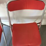 4 red and chrome folding chairs, Plichaise by Souvignet, France, 1970