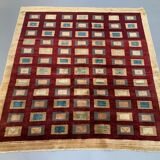 Afghan chobi art deco rug 183x173 cm, square tribal handmade,wool, beige