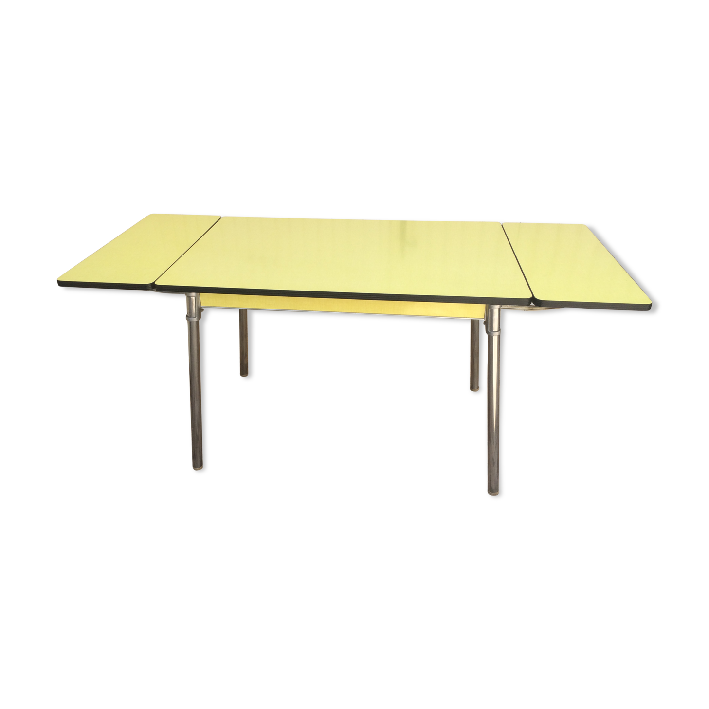 Plastilux yellow formica table with extensions 50s