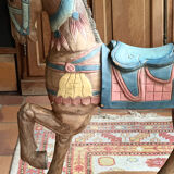 Vintage solid wood polychrome horse on legs