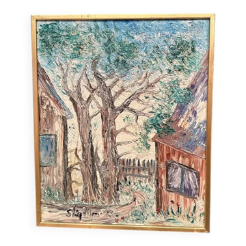 Original Swedish Oil on Canvas – "House on Söderåsen" by Stig Allan – Signed – Vintage & Framed – 61 × 50 cm (24" × 19.7")