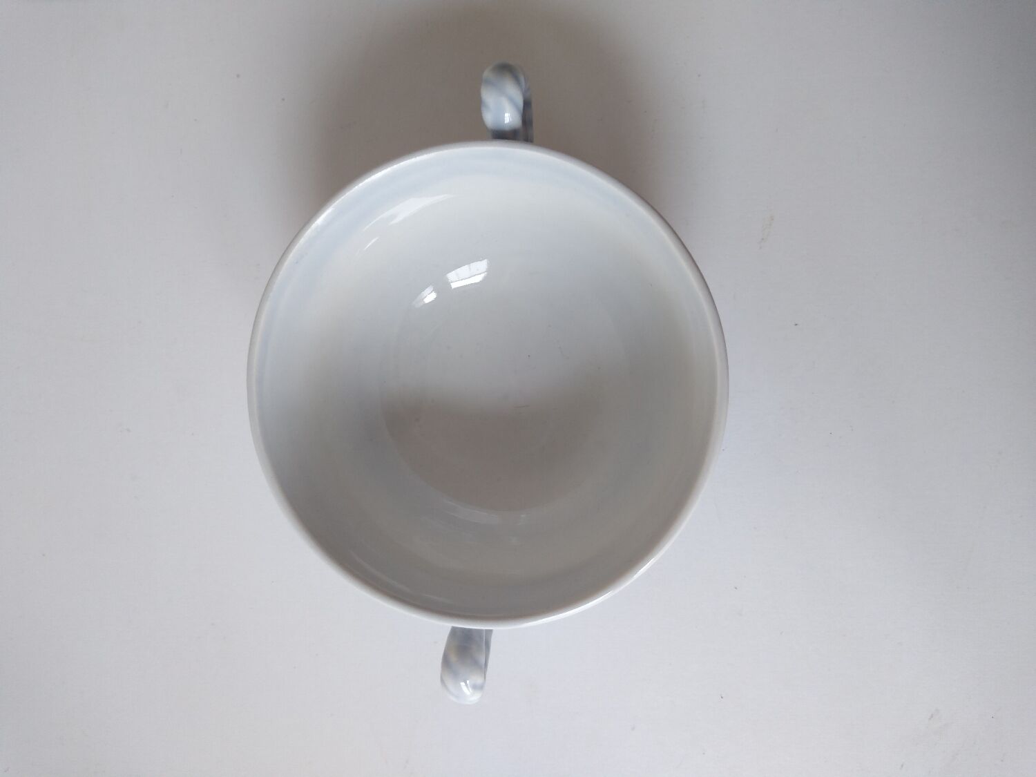 Set of 4 large cups with sky blue handles with Royal navy blue decoration signed salins Ségur ceramic France