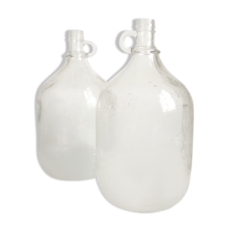 Set of 2 molded glass demijohns