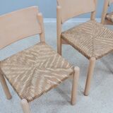 Vintage rustic dining chairs with straw seat 1970s