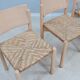Vintage rustic dining chairs with straw seat 1970s
