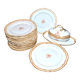 Paris porcelain set of 12 plates, dish and sauce boat, antique tableware with monogram BA.