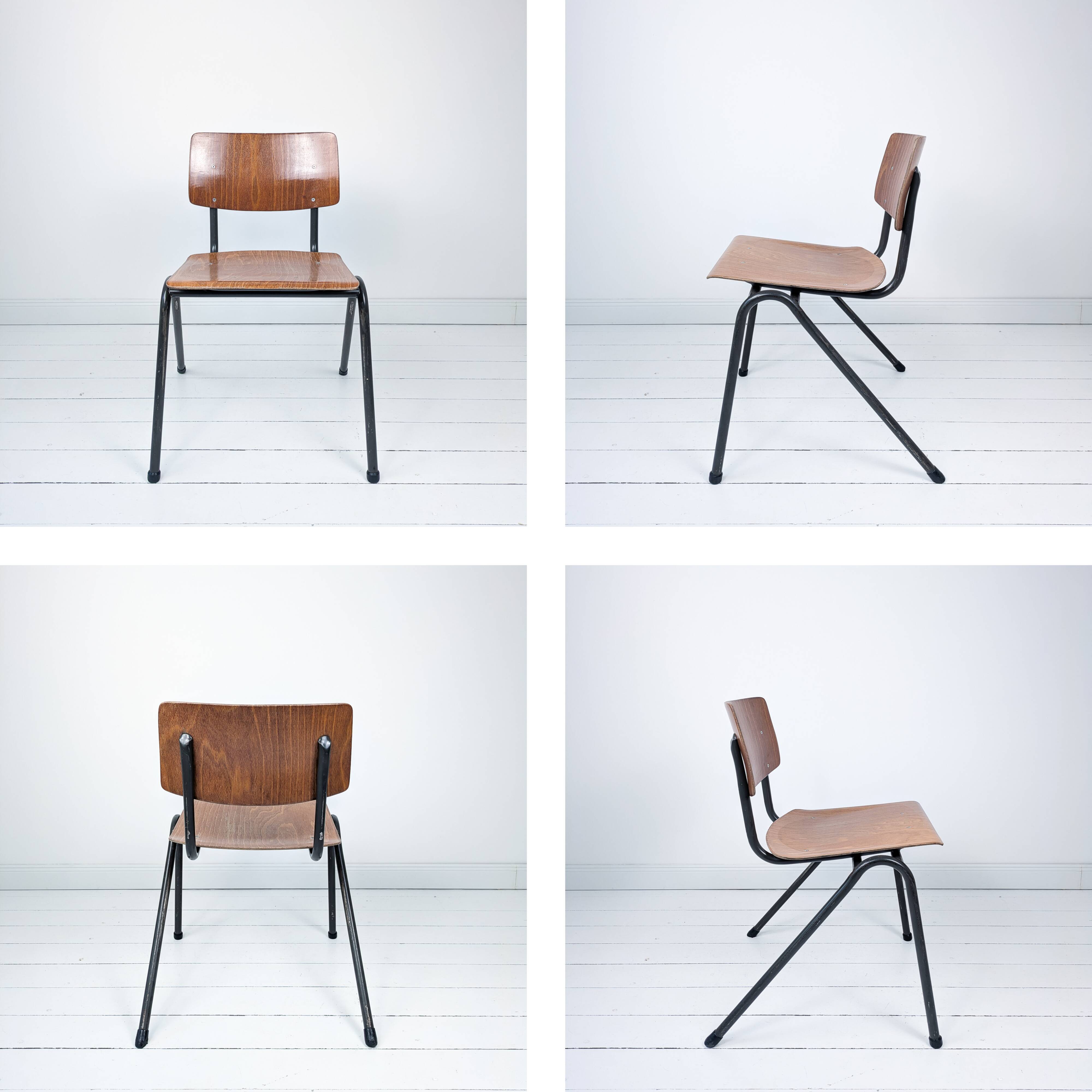 Chaise vintage Mid-Century bois et métal anthracite noir style industriel O