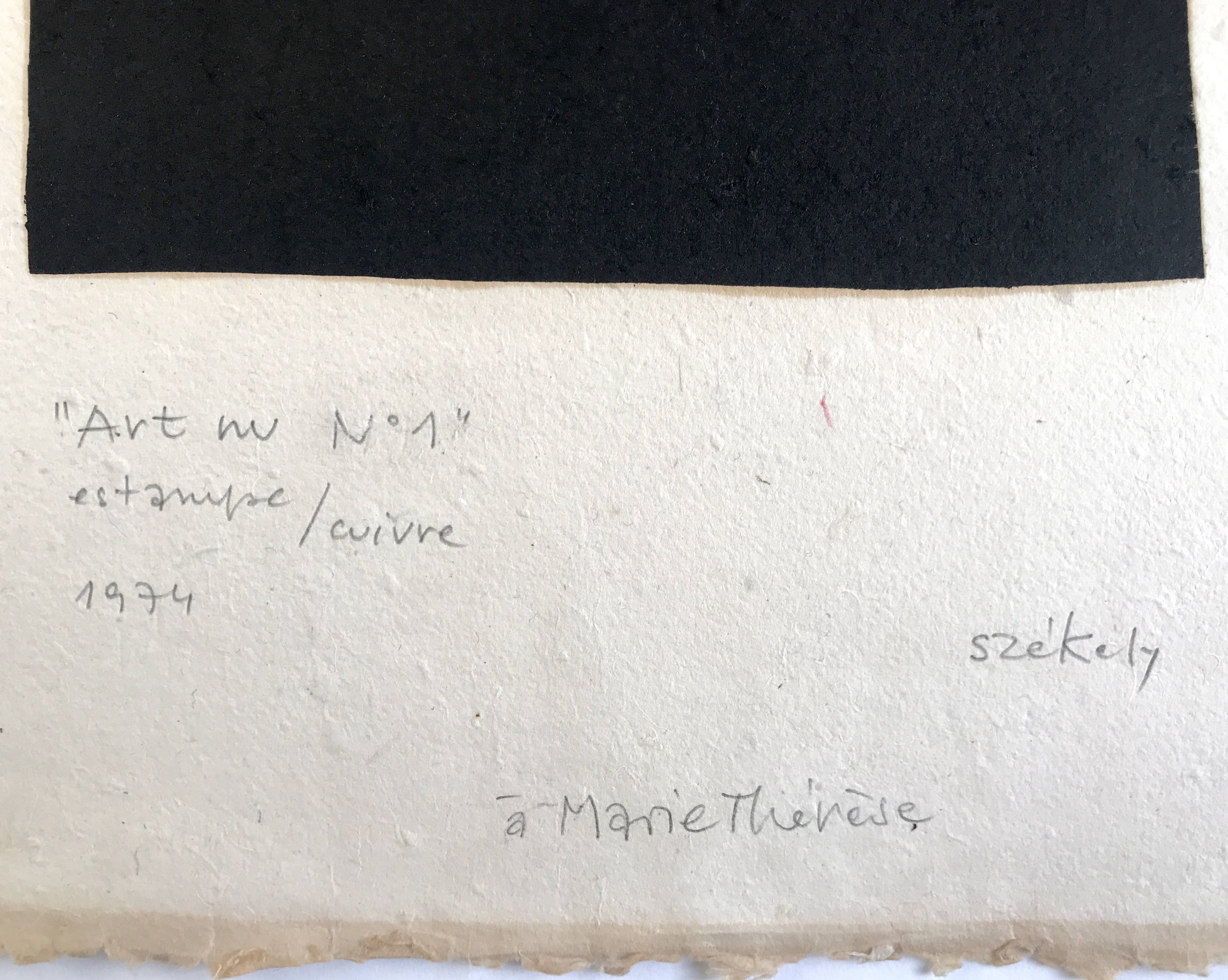 Pierre SZÉKELY, Art nu n°1, 1974. Original print signed in pencil