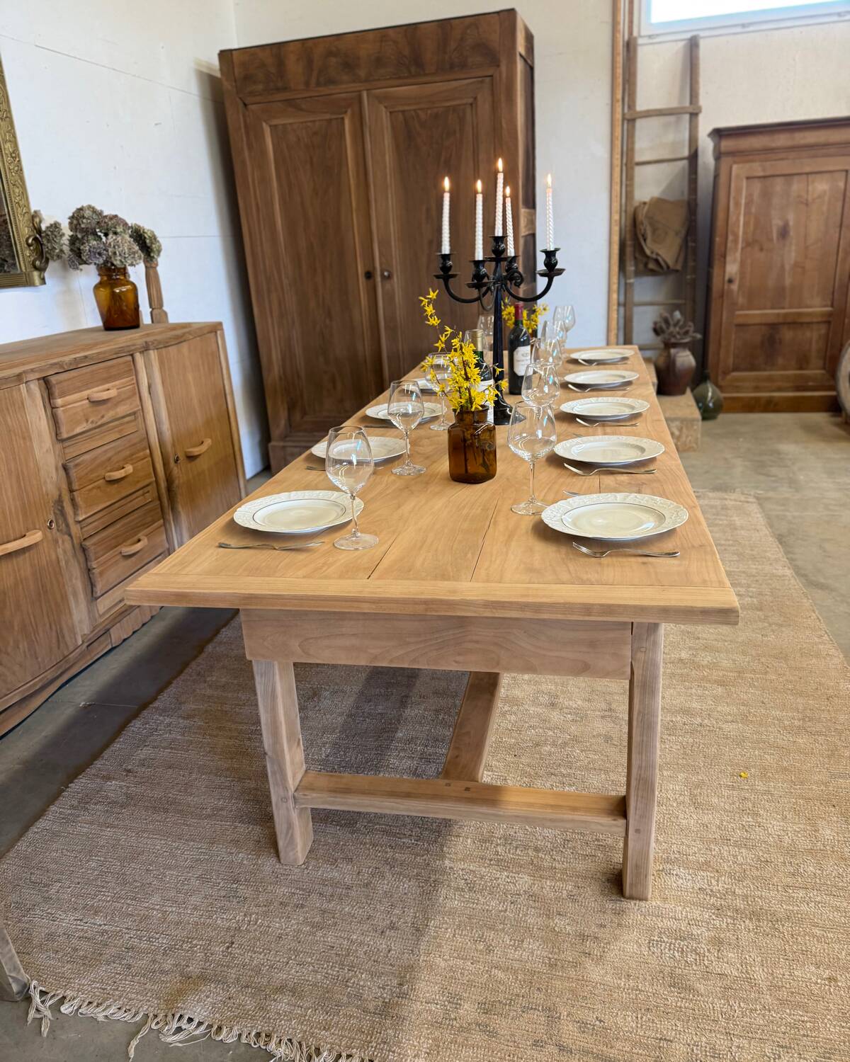 Solid wood farmhouse table