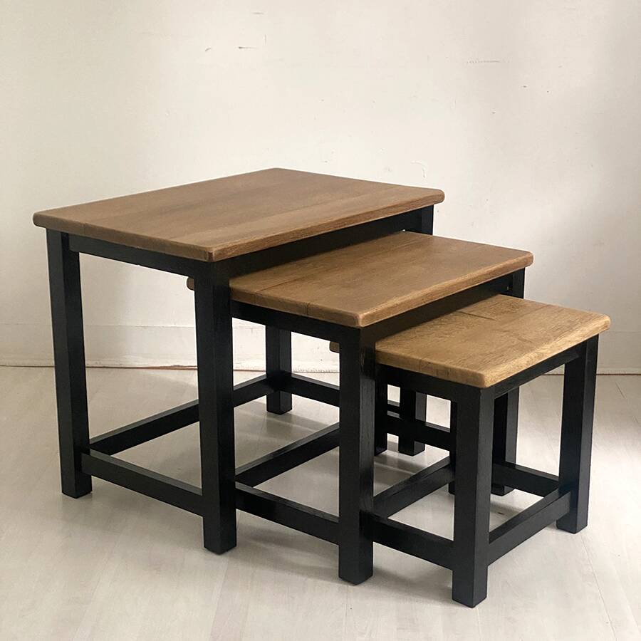 Nesting tables brutalist style solid oak 1960s