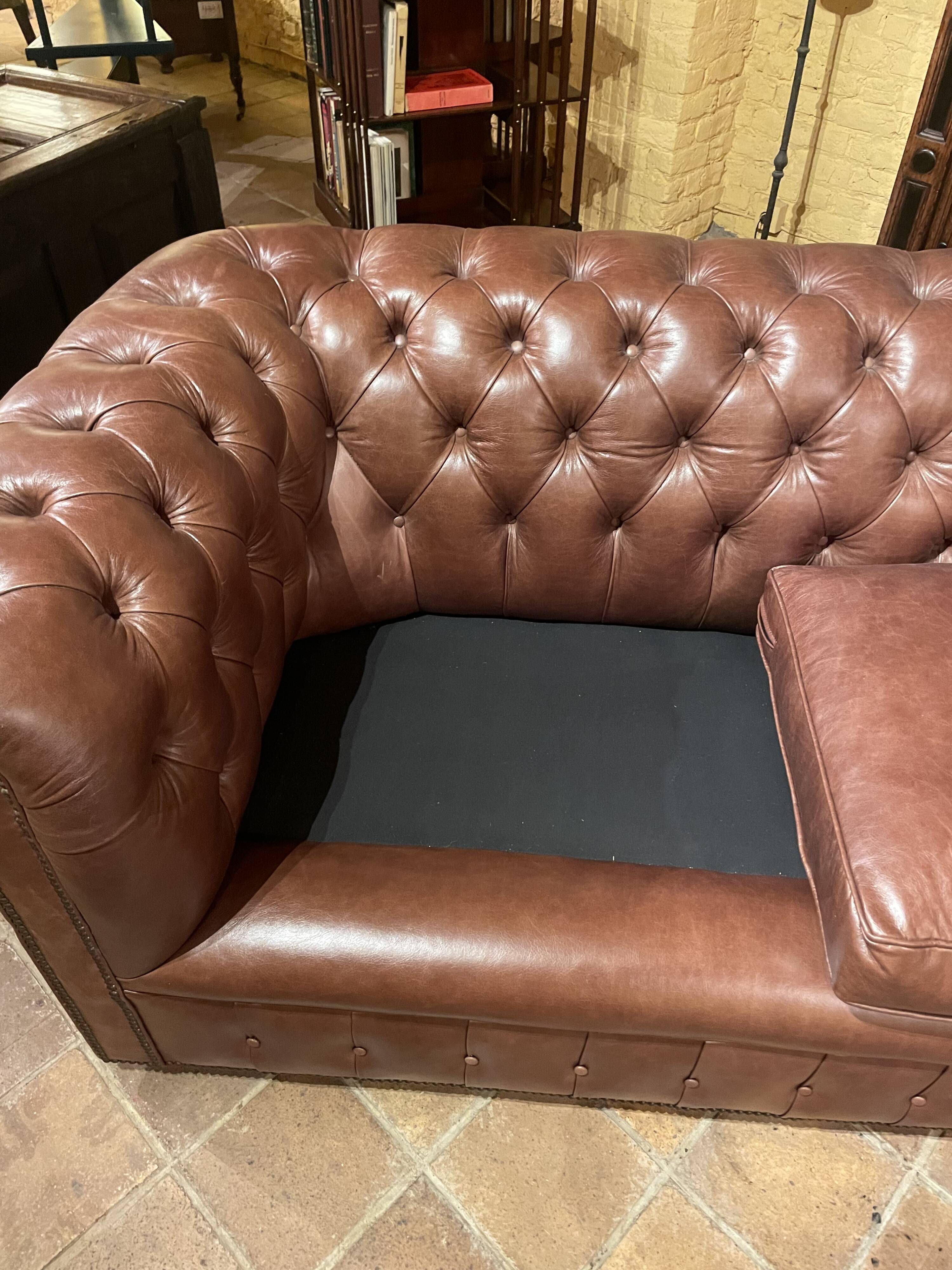 brown leather 3-seater Chesterfield sofa