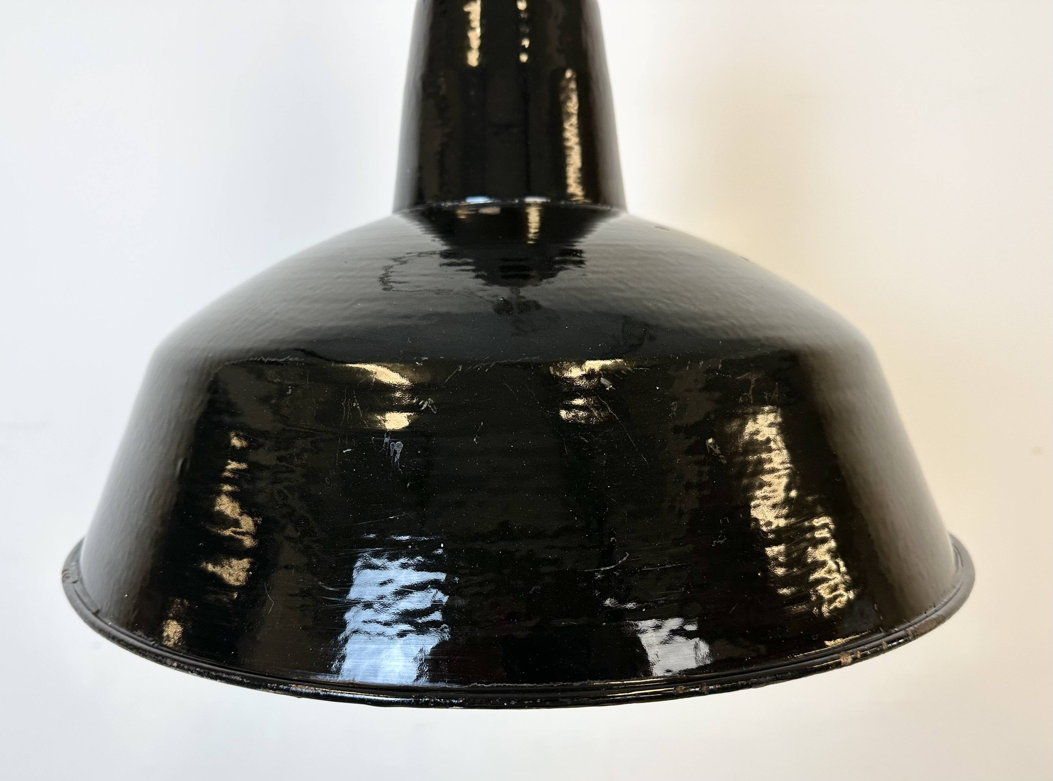 Industrial Black Enamel Factory Lamp with Cast Iron Top, 1950s