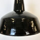 Industrial Black Enamel Factory Lamp with Cast Iron Top, 1950s
