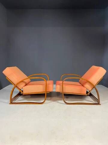 Pair of H-70 lounge chairs by Jindřich Halabala for UP Závody Brno, Czechoslovakia, 1930s, 88 × 65 × 85 cm