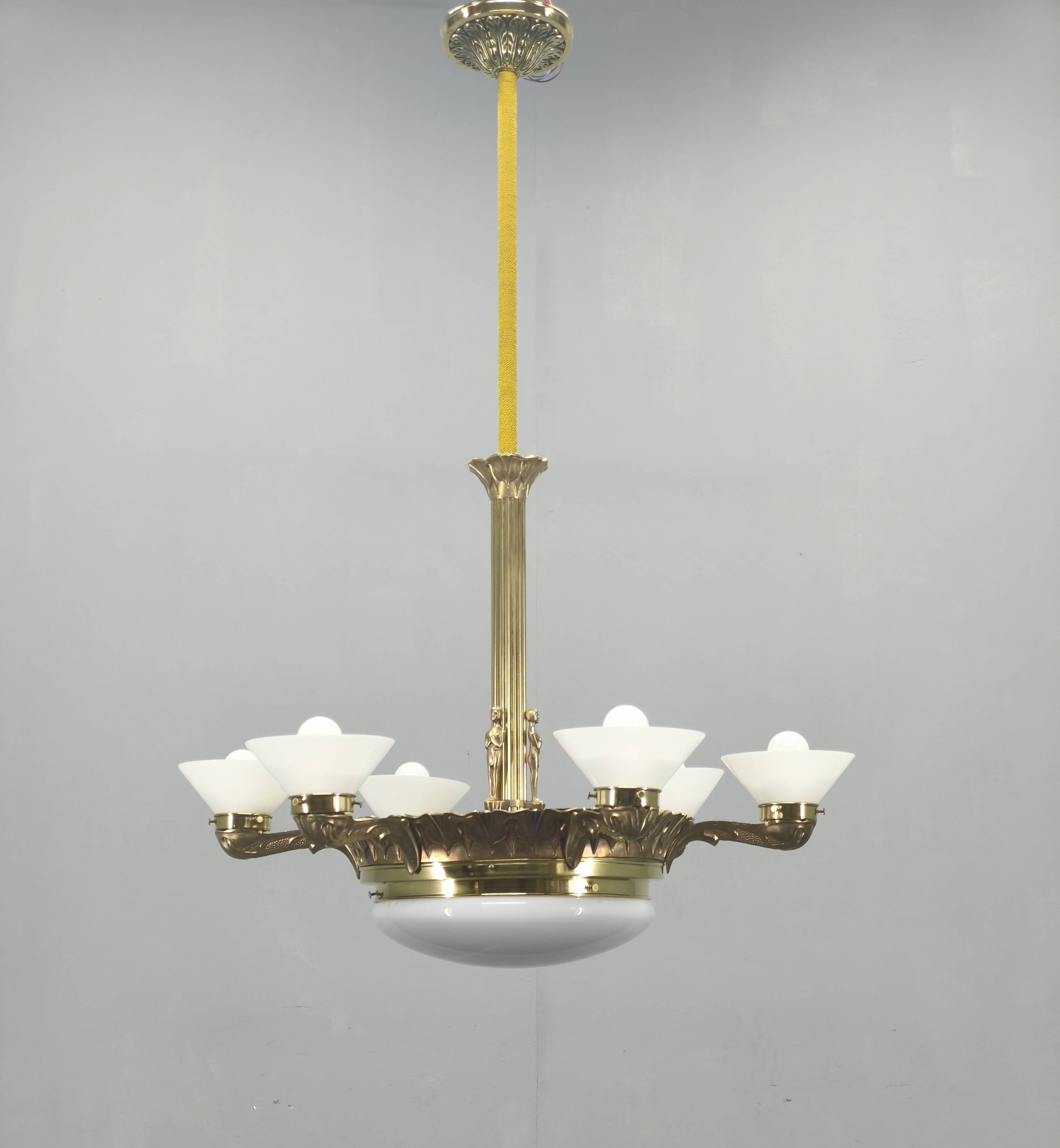 Art Deco chandelier with glass shade, Czechoslovakia, 1930s
