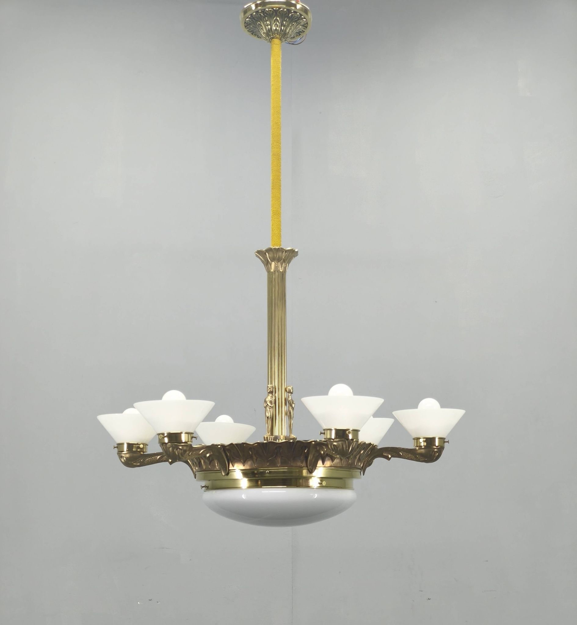Art Deco chandelier with glass shade, Czechoslovakia, 1930s