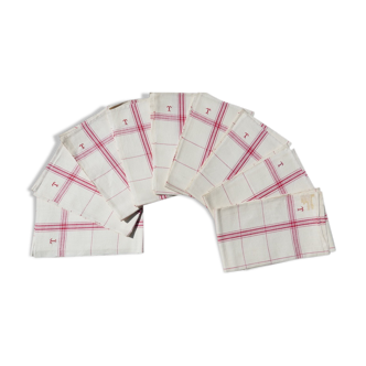 Lot of 9 old red checkered tea towels never used