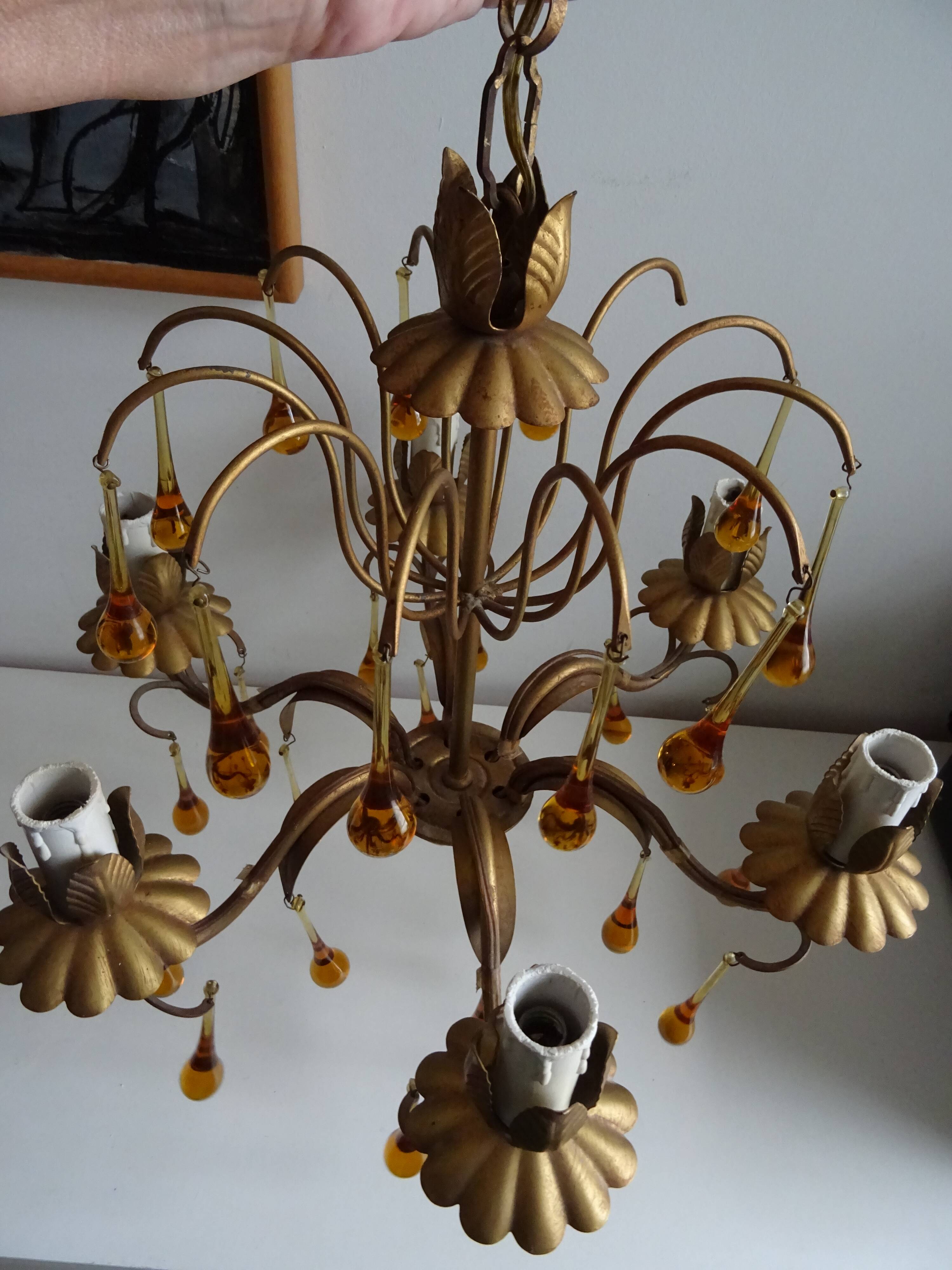 Murano glass and gilded metal drop chandelier, 1950s-1960s