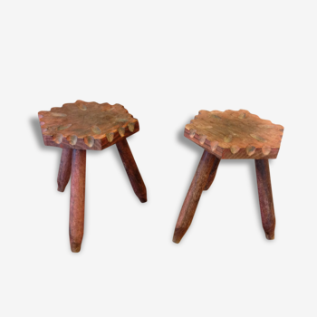 Set of two stools in wood of amaranth