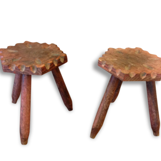 Set of two stools in wood of amaranth