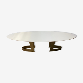 Oval coffee table in corian by Martine Cazes and Thierry Conquet