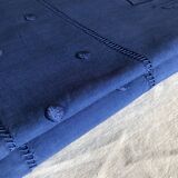 Drap ancien en lin et coton teinté en bleu Méditerranée