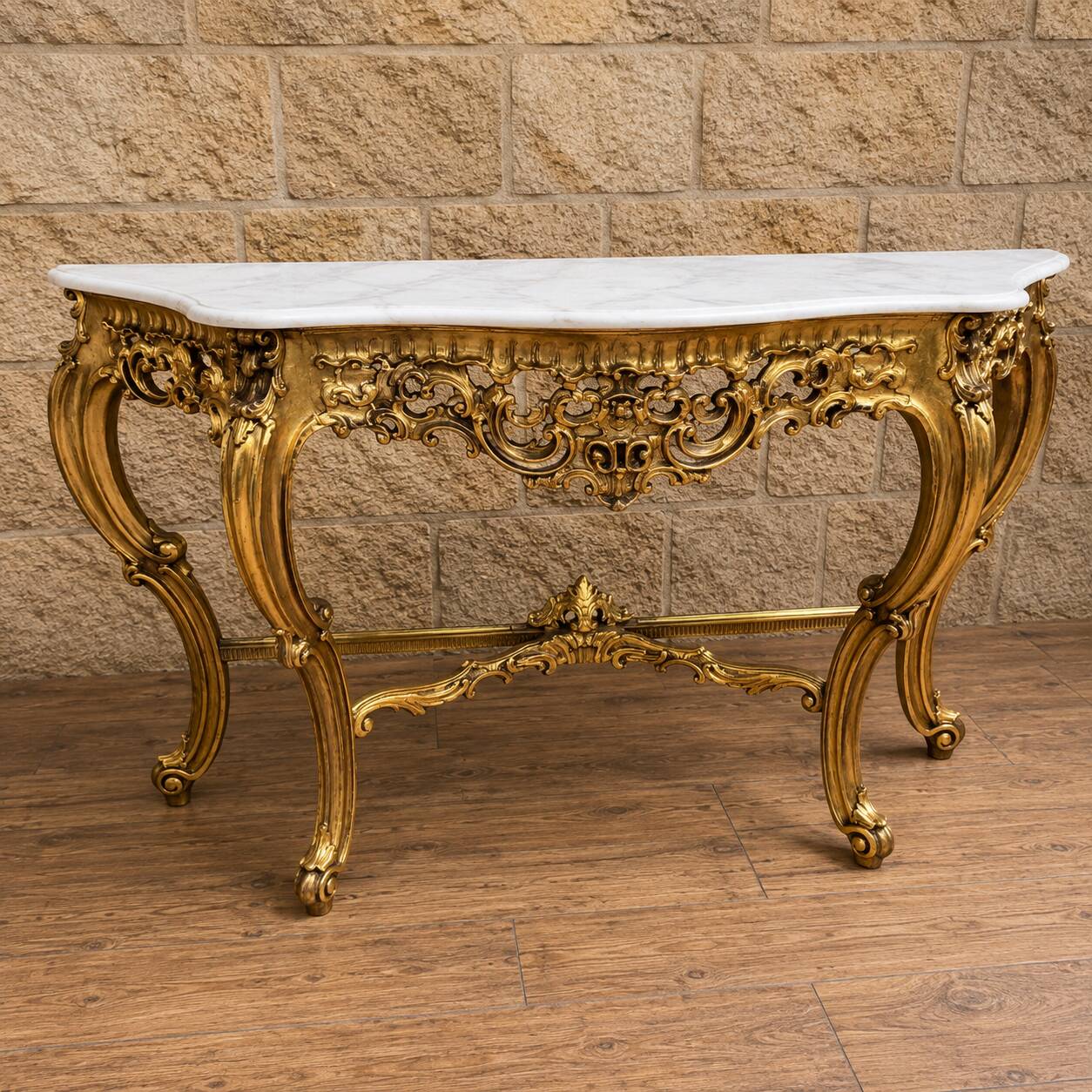 Important console in carved gilded wood – Marble top – Louis XV style