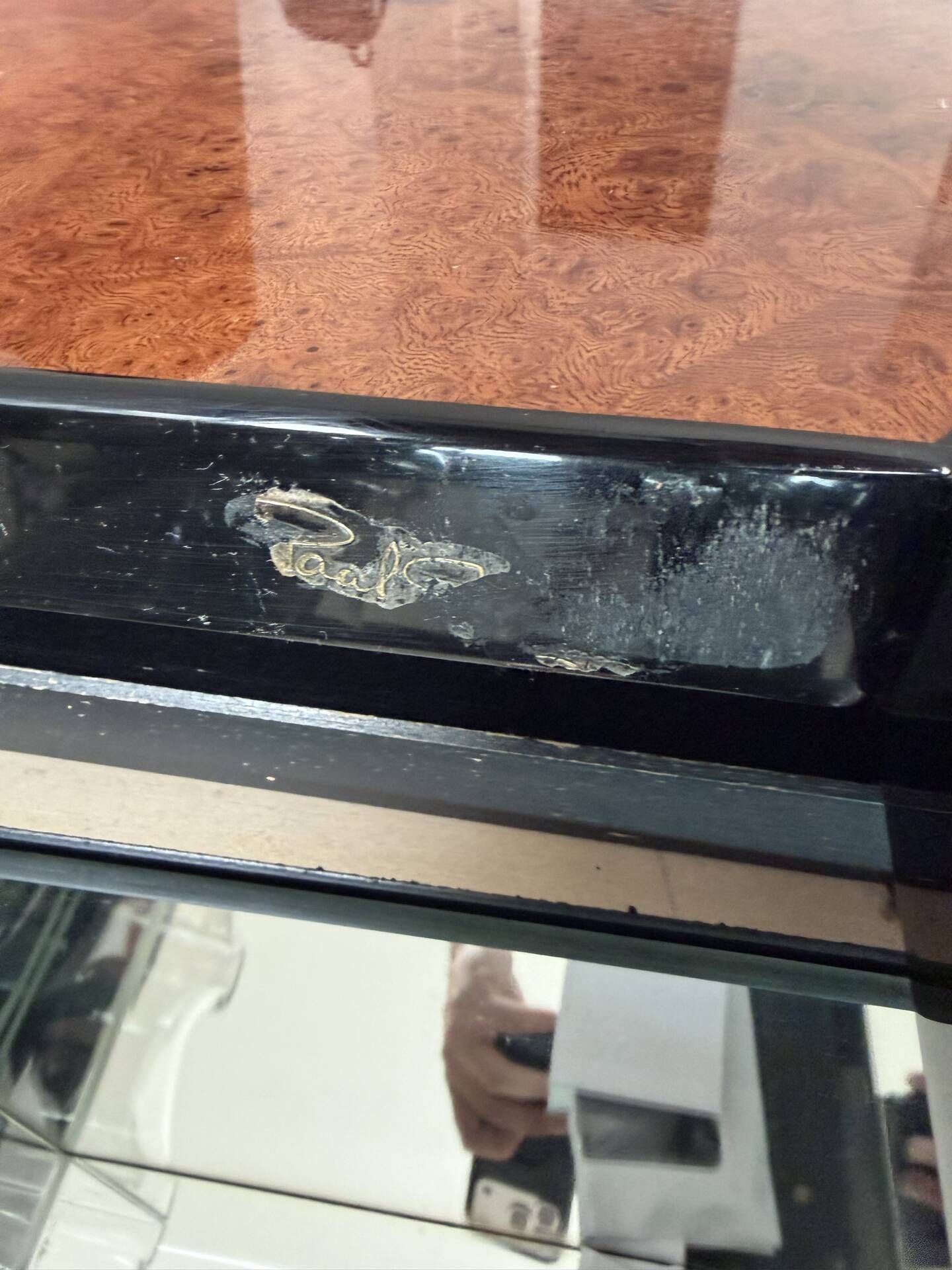 Table basse bar loupe d’orme et miroirs roche bobois