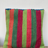Turkish kilim cushion with stripes green red orange and blue 50x50cm