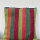 Turkish kilim cushion with stripes green red orange and blue 50x50cm