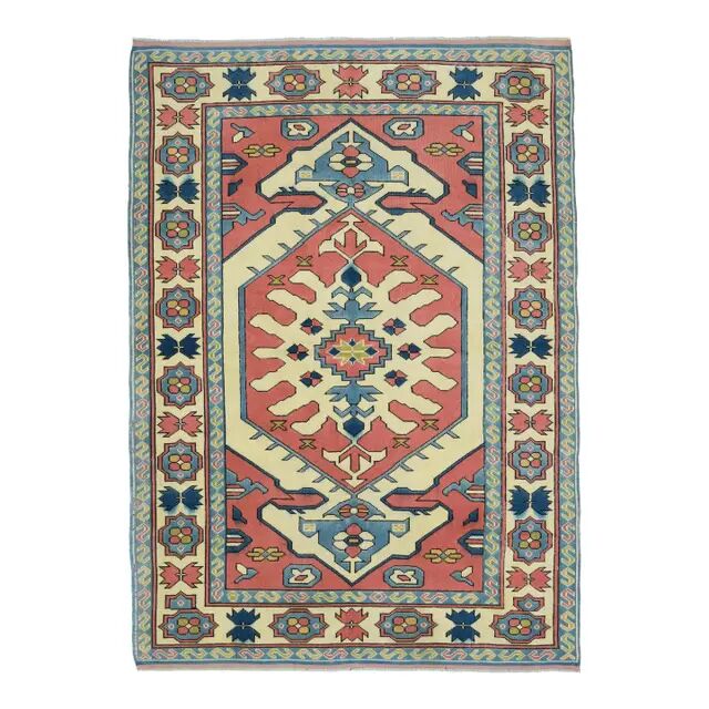 1970s Vintage Turkish Oushak Handmade Wool Cotton Pink Area Rug 162x226