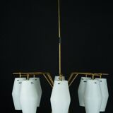 Mid-century chandelier with eight opaline glass shades