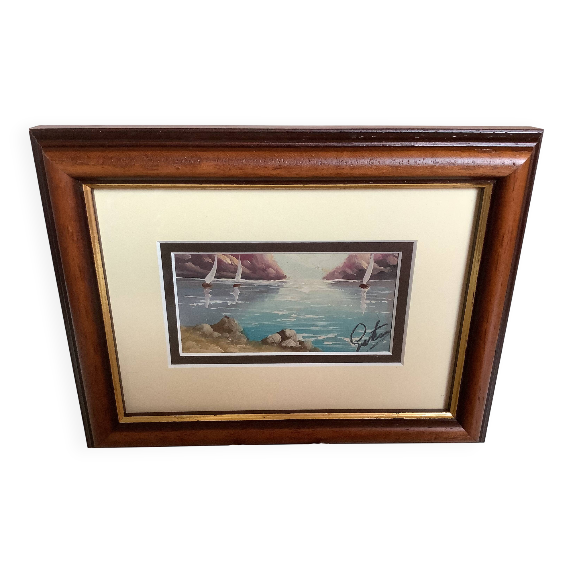 Small Marine painting, oil on panel, signed