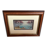 Small Marine painting, oil on panel, signed