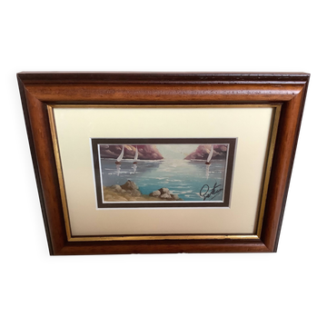 Small Marine painting, oil on panel, signed