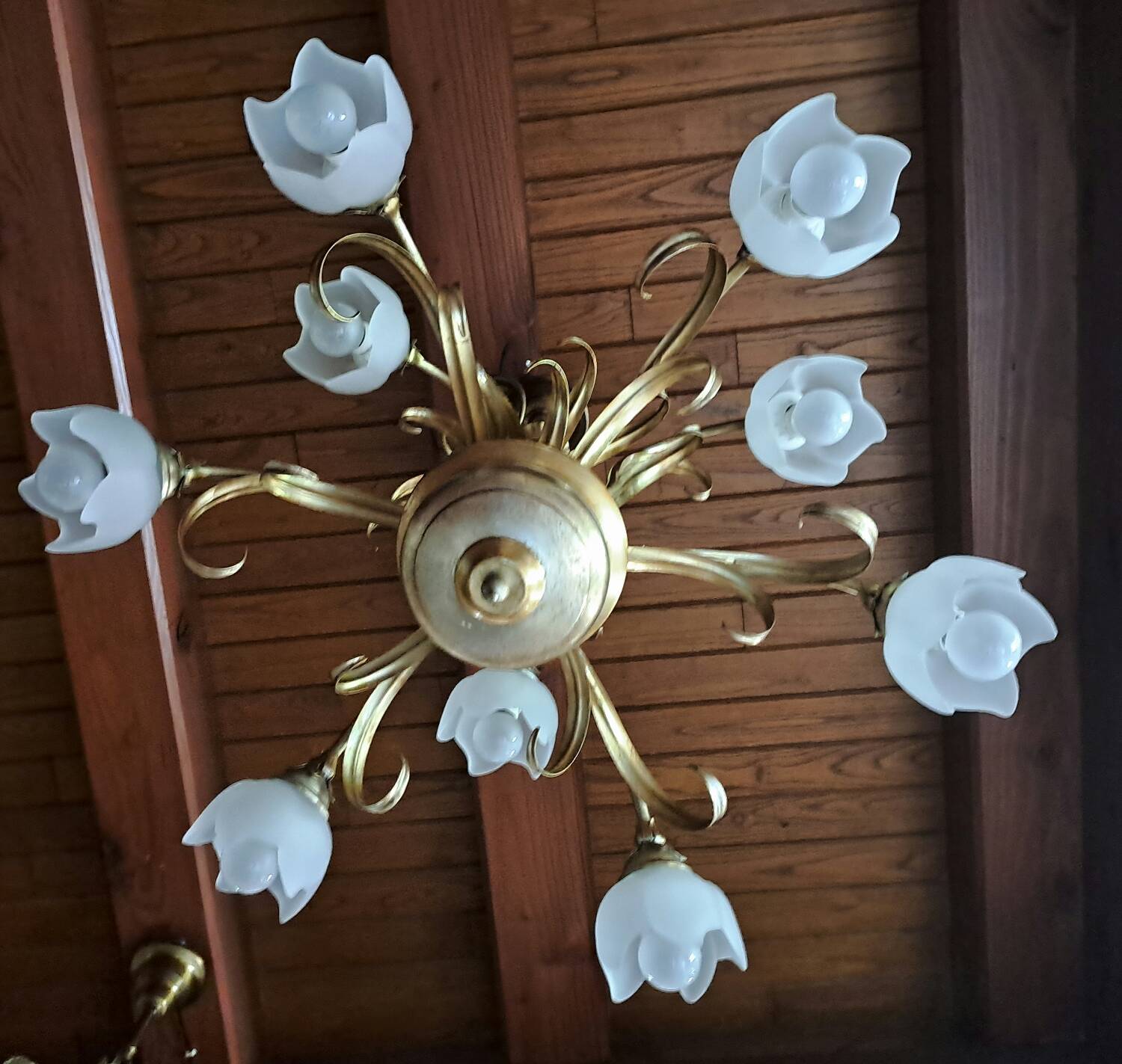 9-light gold metal foliage chandelier