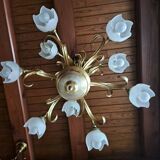 9-light gold metal foliage chandelier