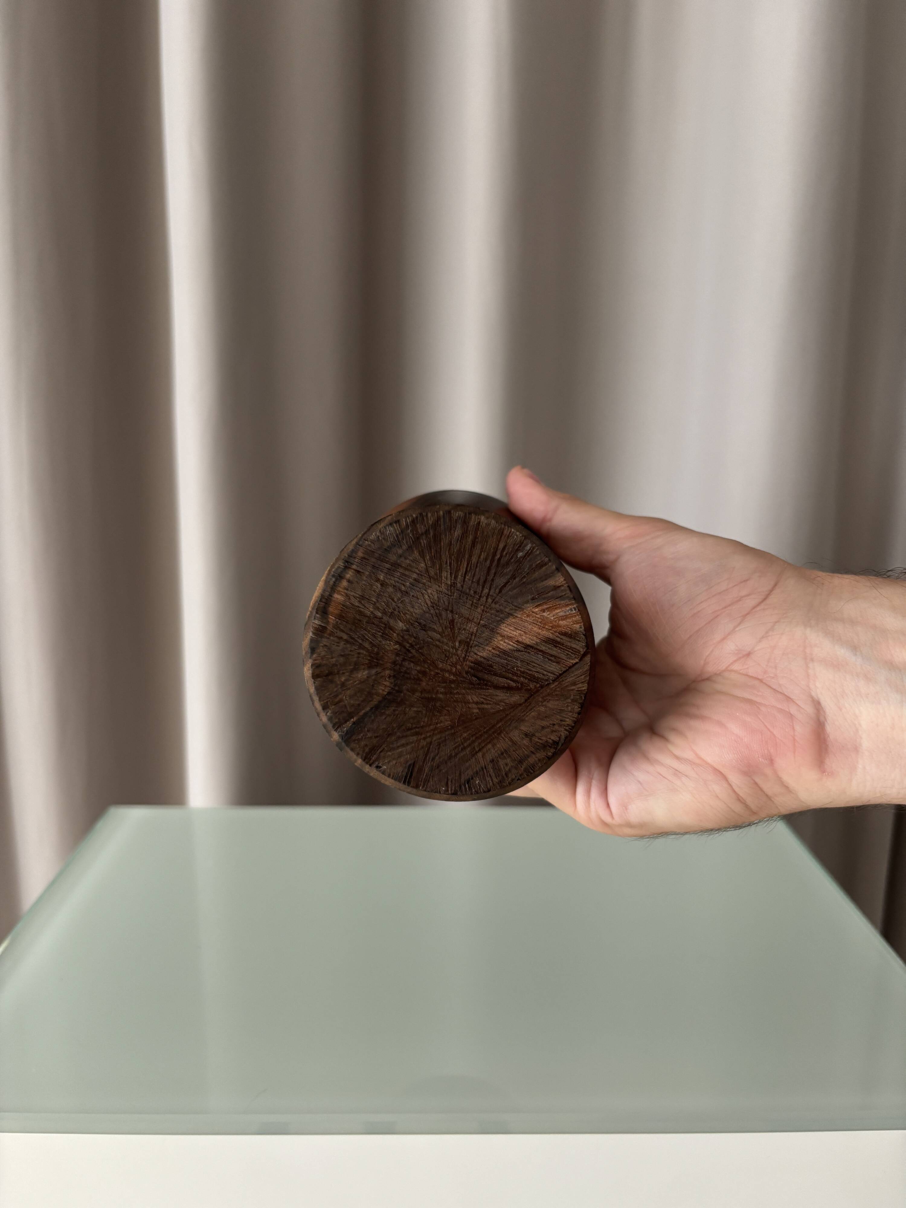 Vintage Sculptural Turned Wood Vase – Dark Hardwood – 20 cm