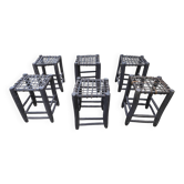 6 tabourets bois assise tressée de Cuir Nina Kaufmann