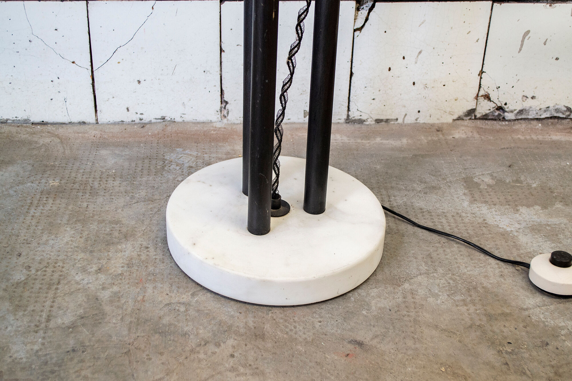 Iron floor lamp, glass and marble, Italy 70s