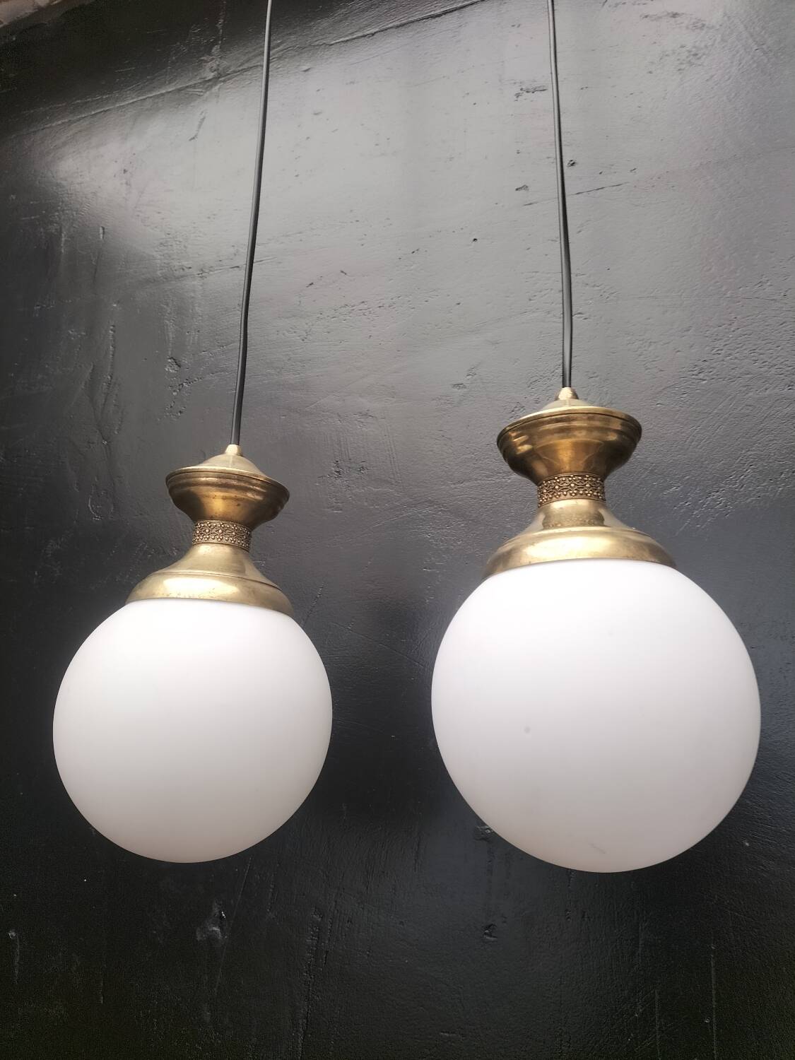 Brass and glass pendant lights