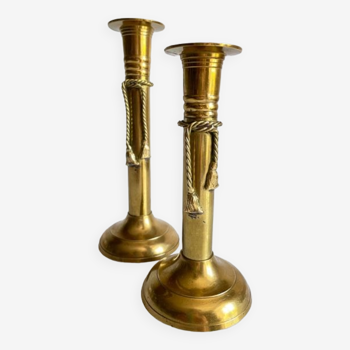 2 vintage patinated brass candle holders