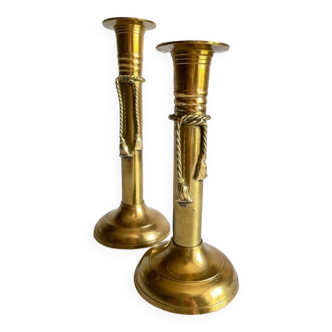 2 vintage patinated brass candle holders