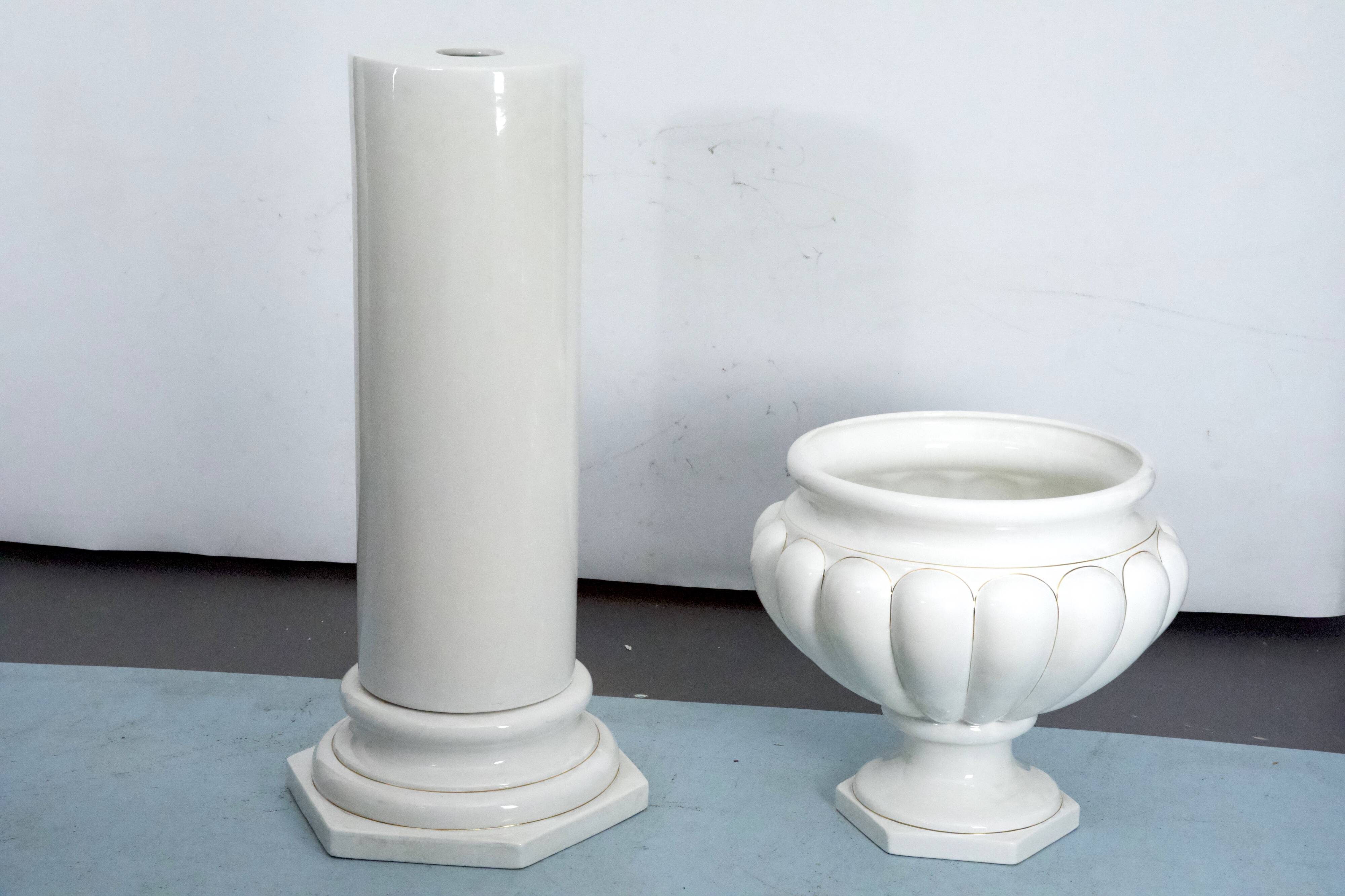 Tommaso Barbi Oversized White Ceramic Vase and Column, Italy 1970