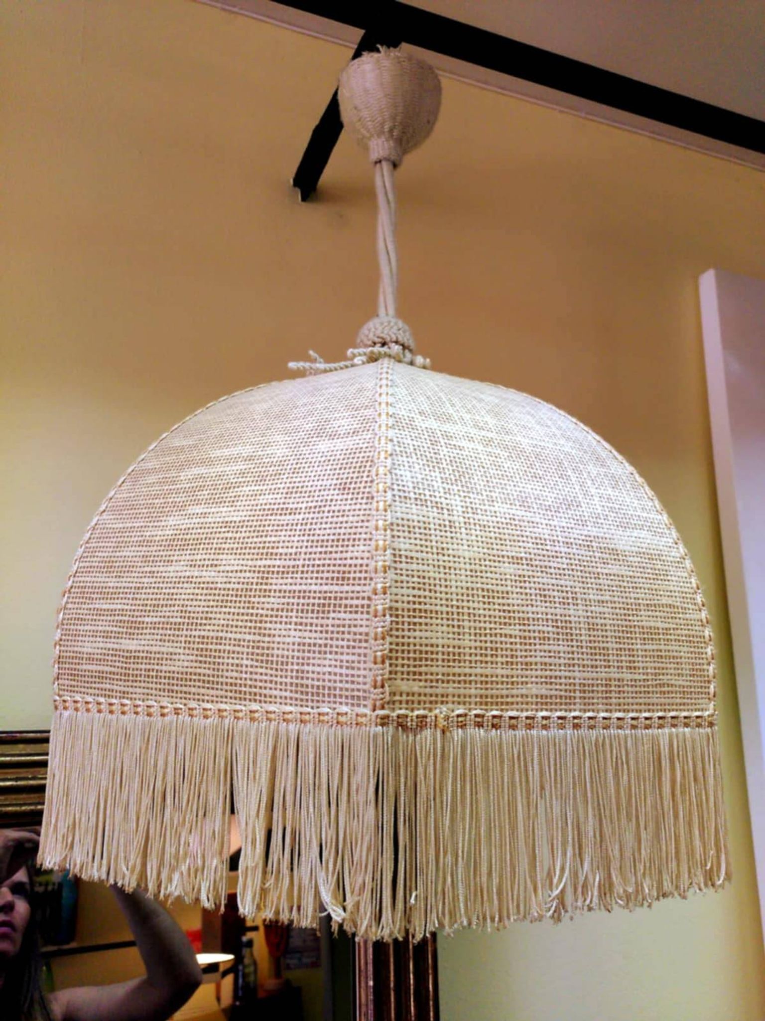 Bohemian hanging lamp cannage and vintage fringes