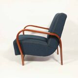 Fauteuil Art déco Karel Koželka & Antonín Kropáček années 50, tissu bouclé bleu foncé Vintage Lounge Chair