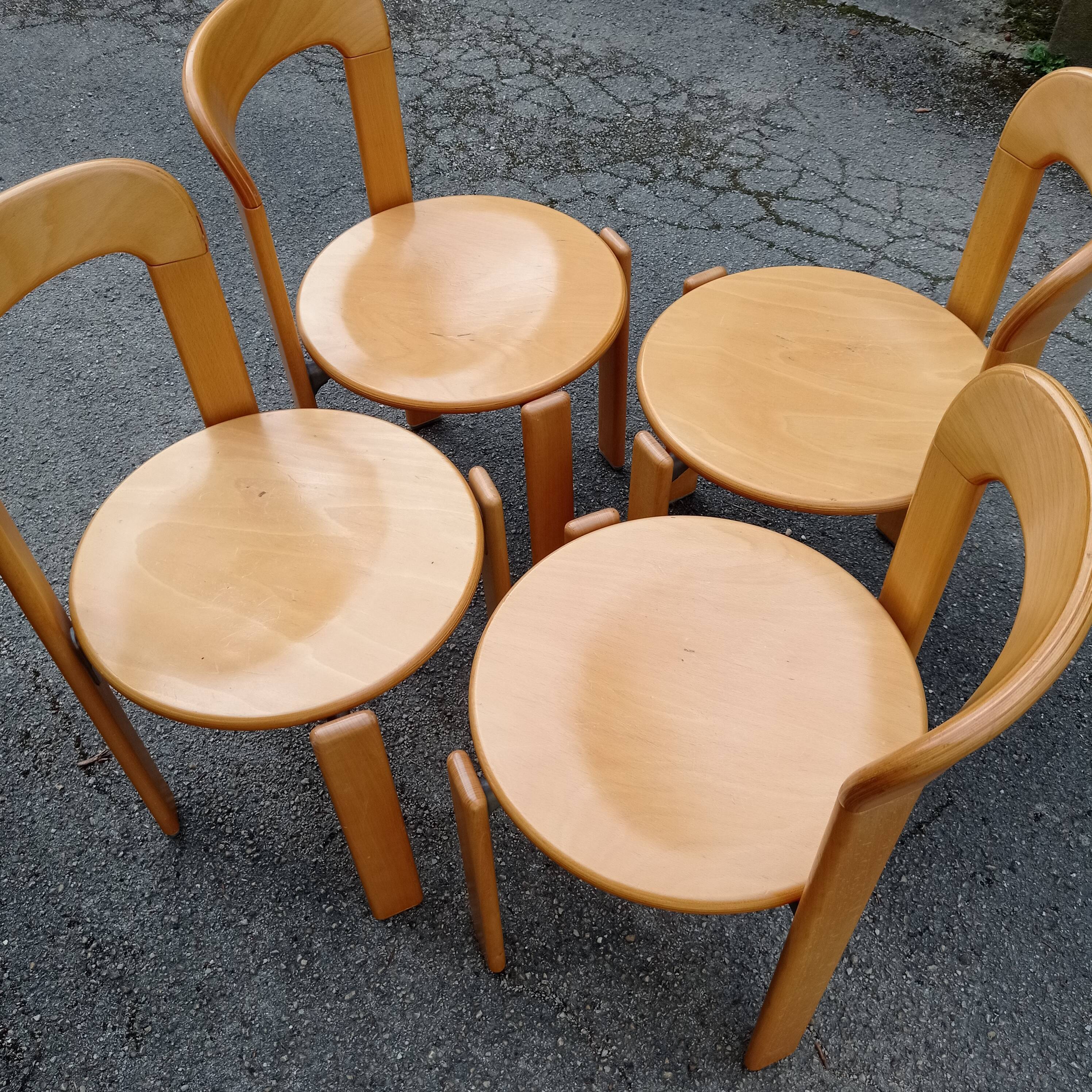 Pair of Bruno rey chairs in blond wood from the 80s