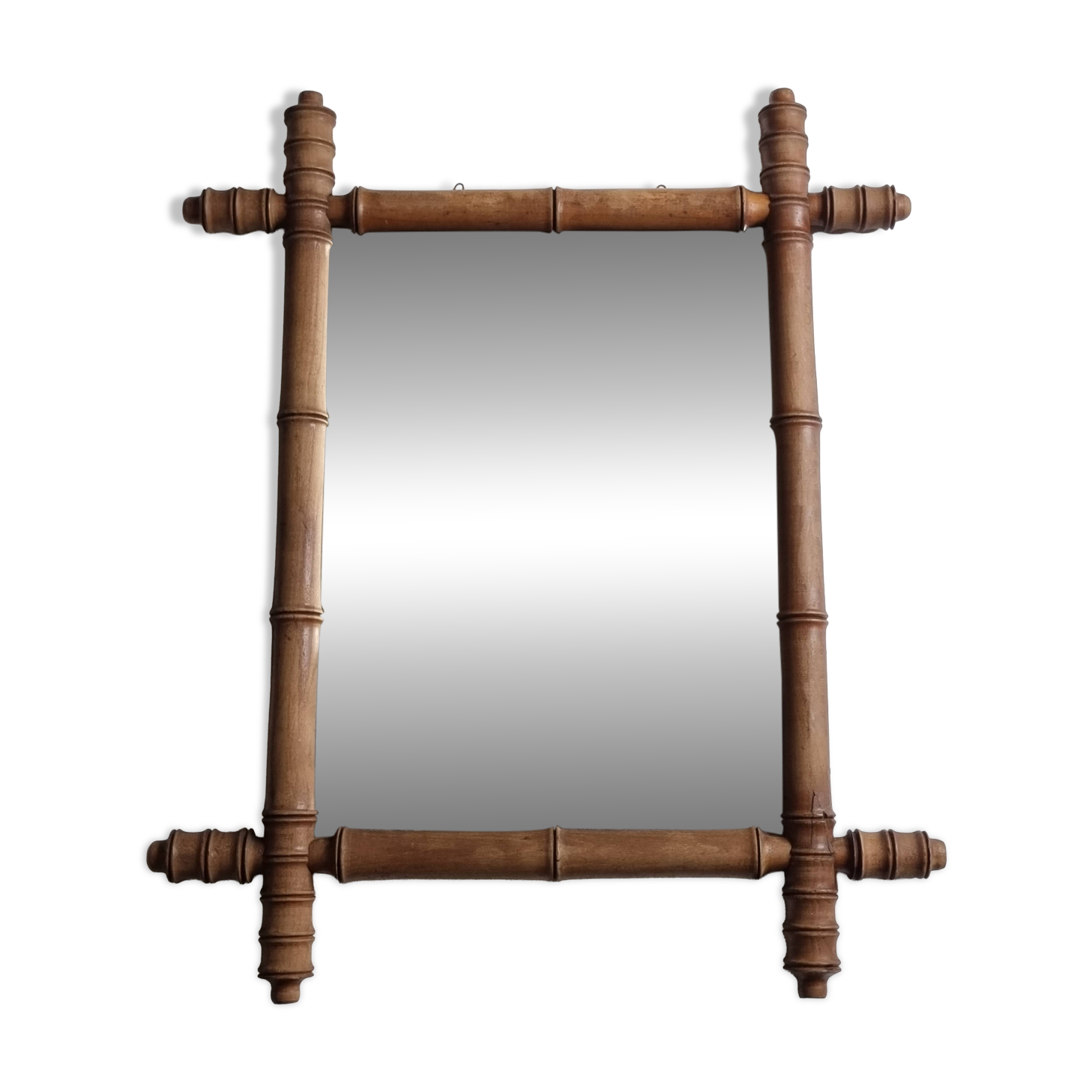 Antique bamboo style mirror, altered wood, turned, late 19th century, 50x42 cm